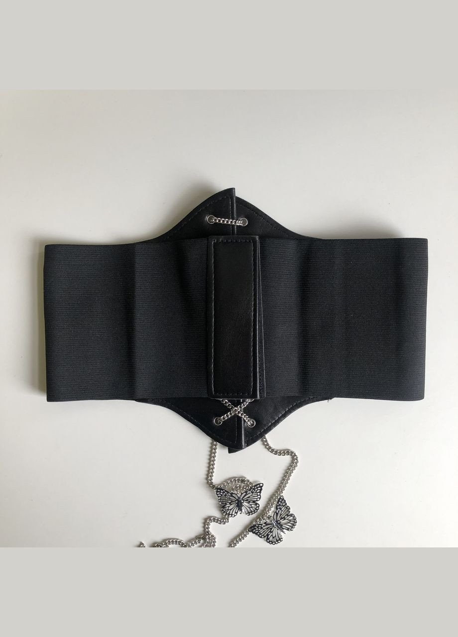 Широкий пояс з метеликами ремінь поясок One Size чорний (16-3) No Brand (308999929)