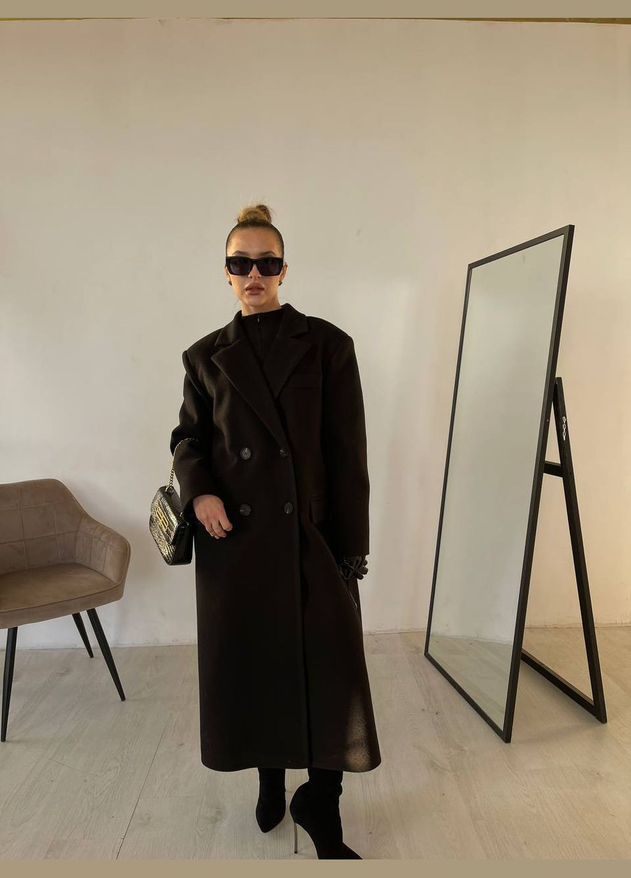 Чорне зимнє Жіноче стильне довге пальто прямого крою з кашеміру колір чорний, з утеплювачем AL