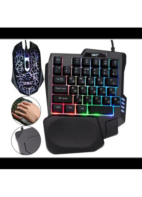 Комплект ігровий 2в1 одноручна клавіатура + миша з підсвіткою 7768 UKC (323486004)