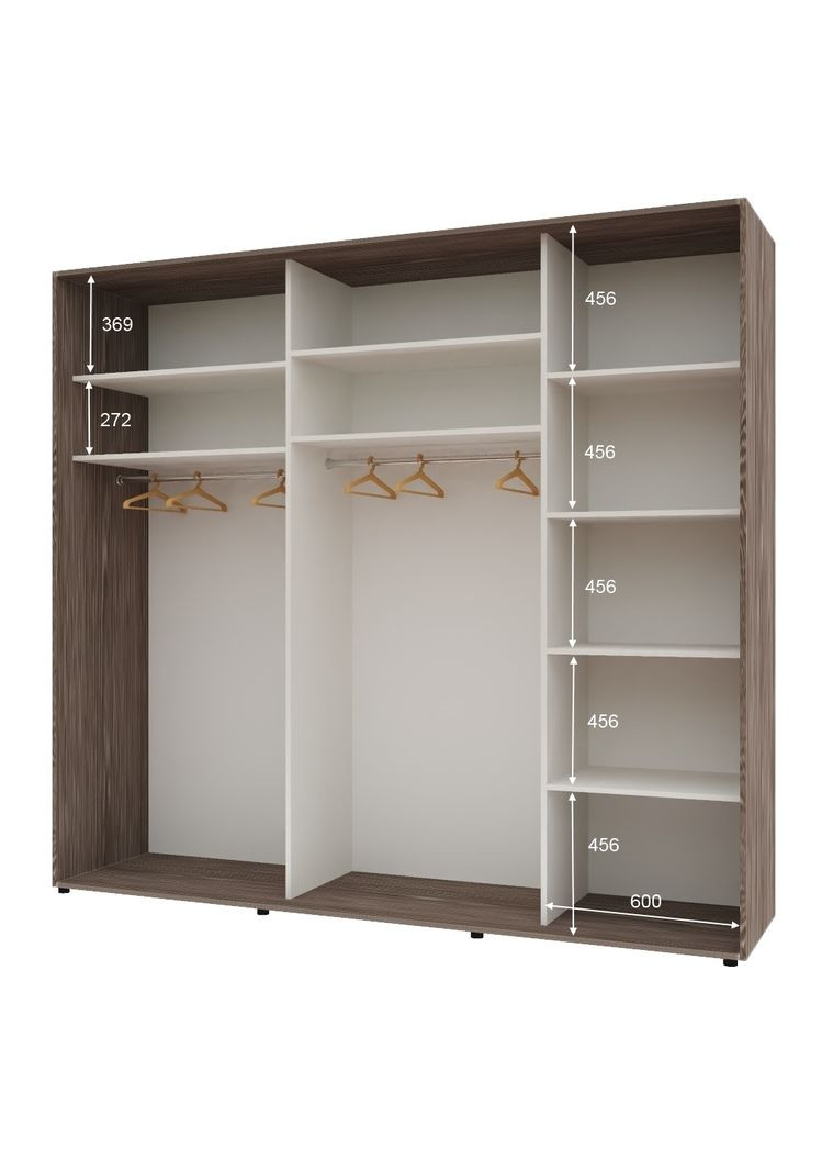 Шкаф-купе трехдверный Комфорт Мебель 250*60*240 см Трюфель ДСП + Зеркало + ДСП Стандарт Комфорт Меблі (360477652)