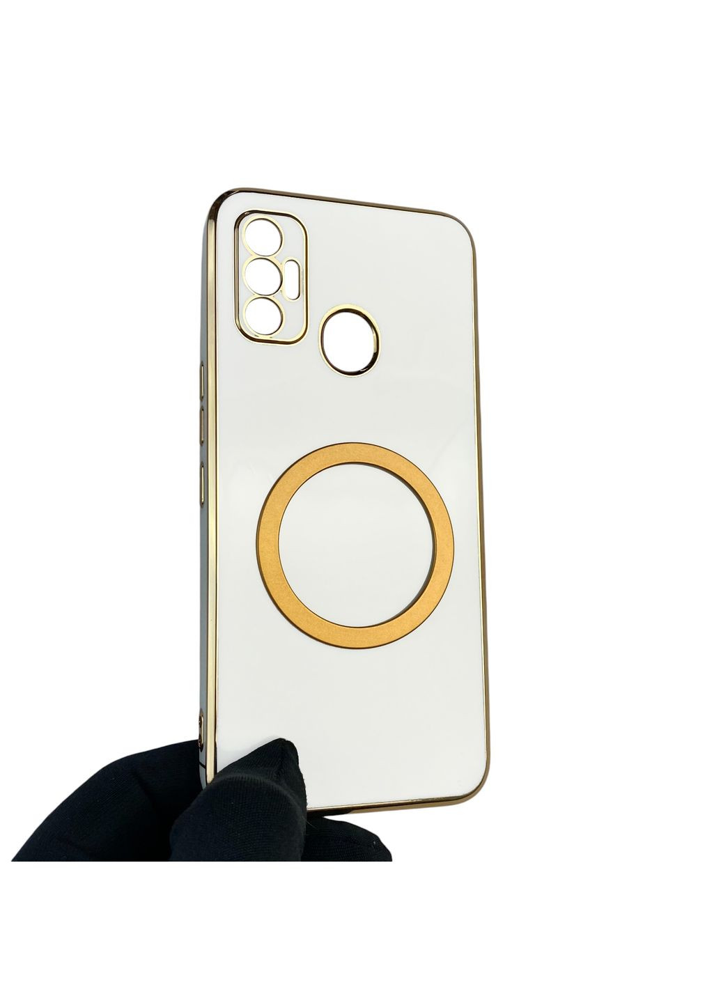 Чехол для Spark 7 Go KF6m с кольцом MagSafe с золотой окантовкой на техно спарк 7 го белый gs1 Tecno (366231308)