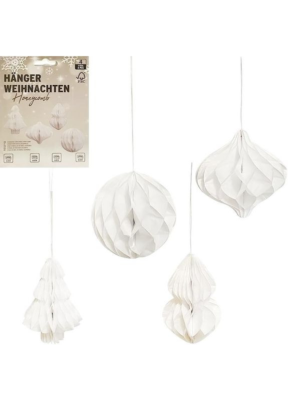 Набор подвесных бумажных новогодних украшений "Белые фигуры" CG-3, 4 шт Bambi (369527802)