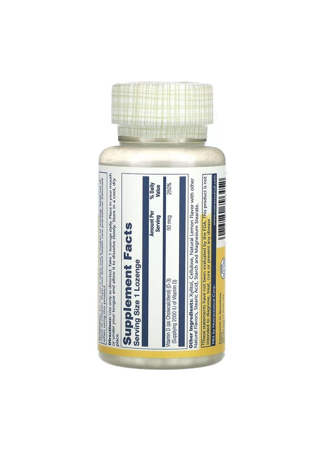 Vitamin D-3, Леденцы с витамином D3, лимонный вкус, 50 мкг, 60 пастилок Solaray (367954510)