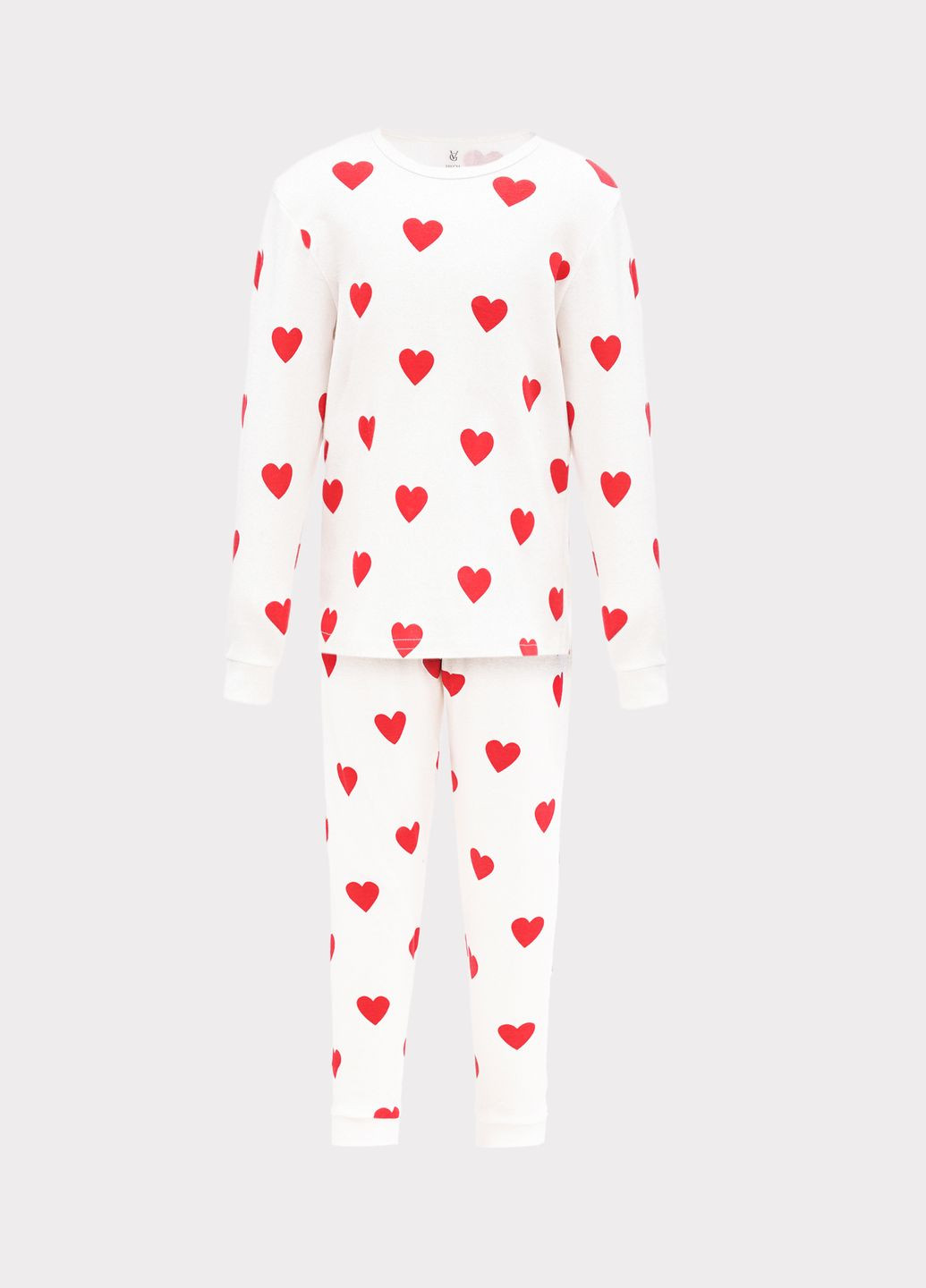 Белая всесезон детская пижама реглан и штаны в красные серца хлопок кофта + брюки German Volf