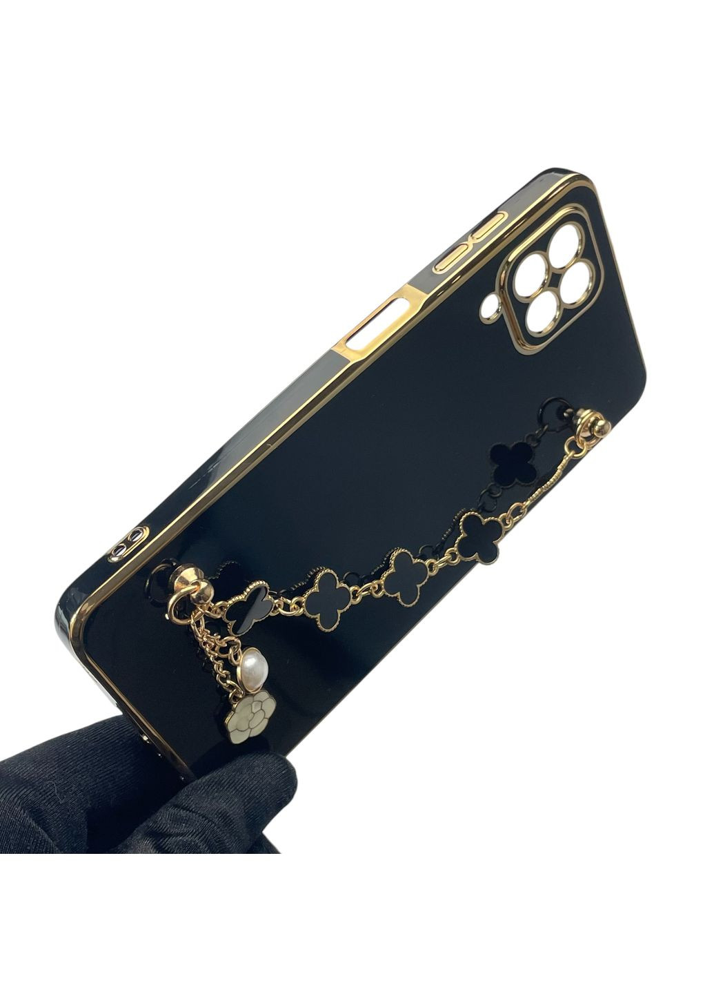 Чехол для телефона Galaxy M22 4G (SM-M225F) женский с ремешком с украшениями и золотой окантовкой на M22 4г черный gs1 Samsung (366234004)