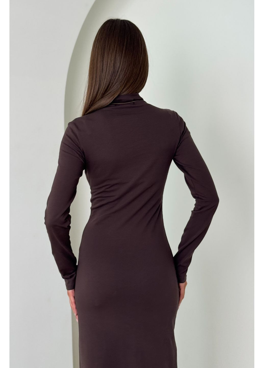 Темно-коричневое повседневный, кэжуал платье макси с полным рукавом CHICLY однотонное