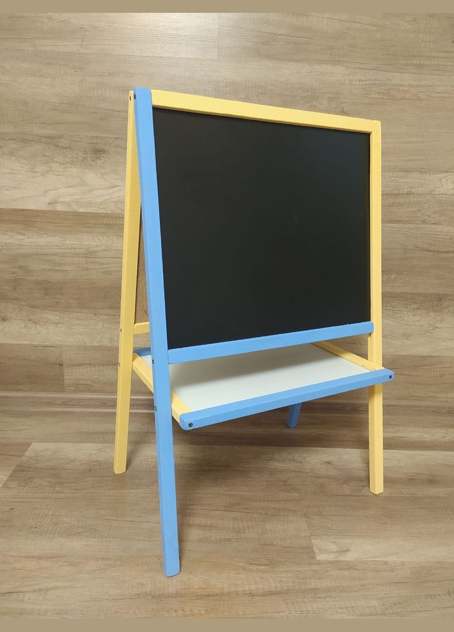 Двухсторонний Мольберт детский магнитный желто-голубой, доска для рисования, для мела, маркера и магнитов 3в1. Масяня (334727127)