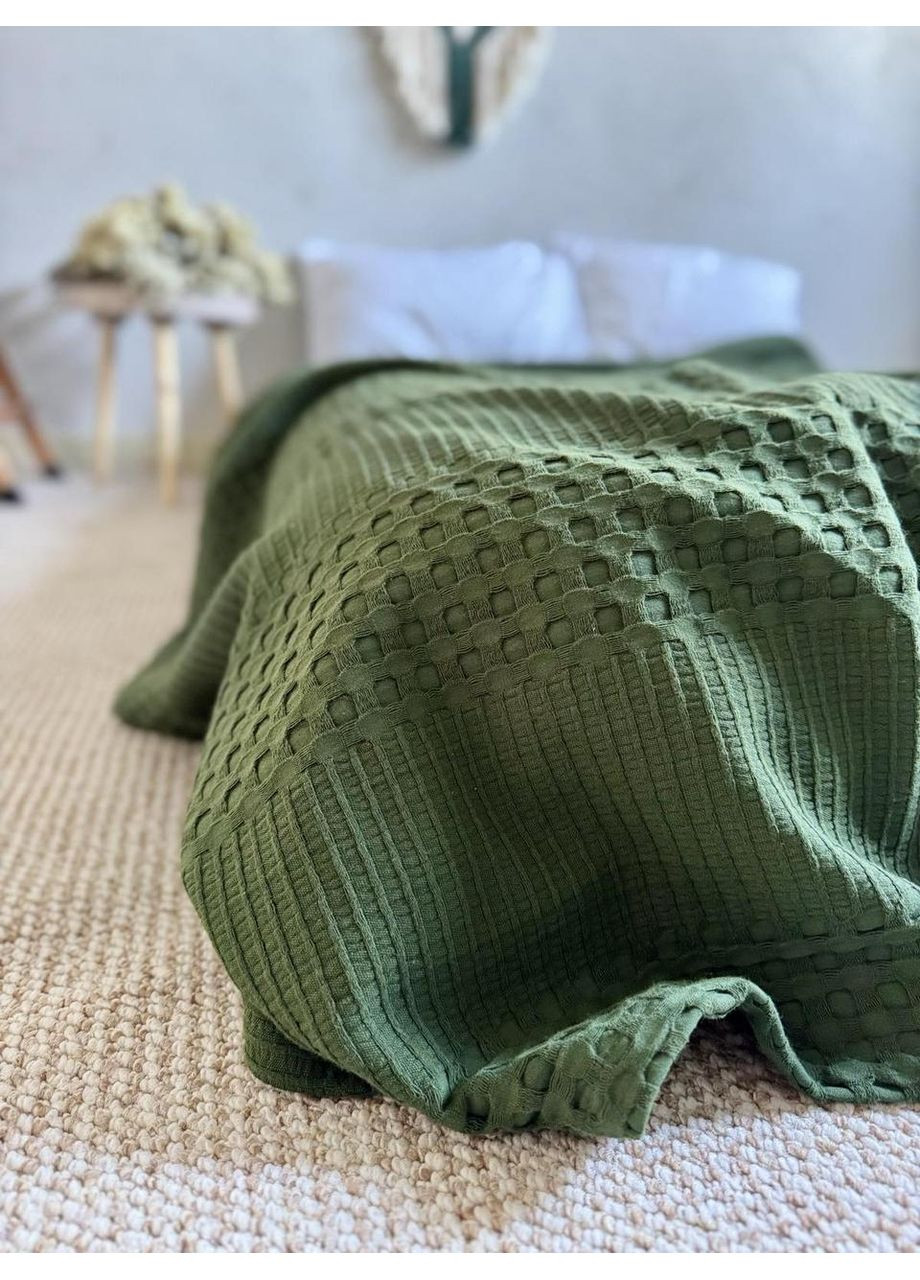 Покривало Марокко вафельне бавовняне темно-зеленого кольору ZEINTEX (315346988)