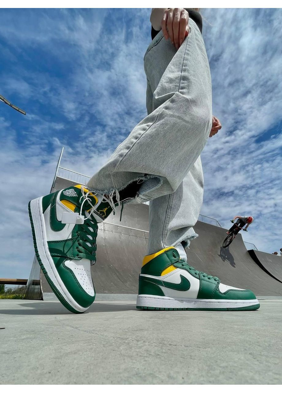 КРОСІВКИ ЖІНОЧІ NIKE AIR JORDAN 1 MID GS SONICS НАЙК АІР ДЖОРДАН No Brand білі демісезони (368867316)