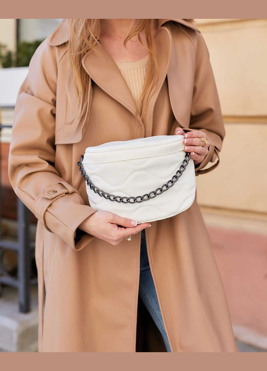 Женская бежевая сумка Пеги с цепочкой среднего размера (sumka-znocha-pegi) WeLassie (342199596)