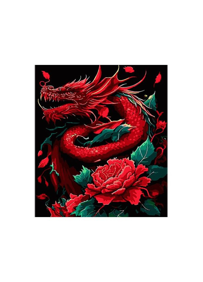 Картина по номерам Дракон в красном пламени на черном фоне, (40х50 см) Strateg (338625524)