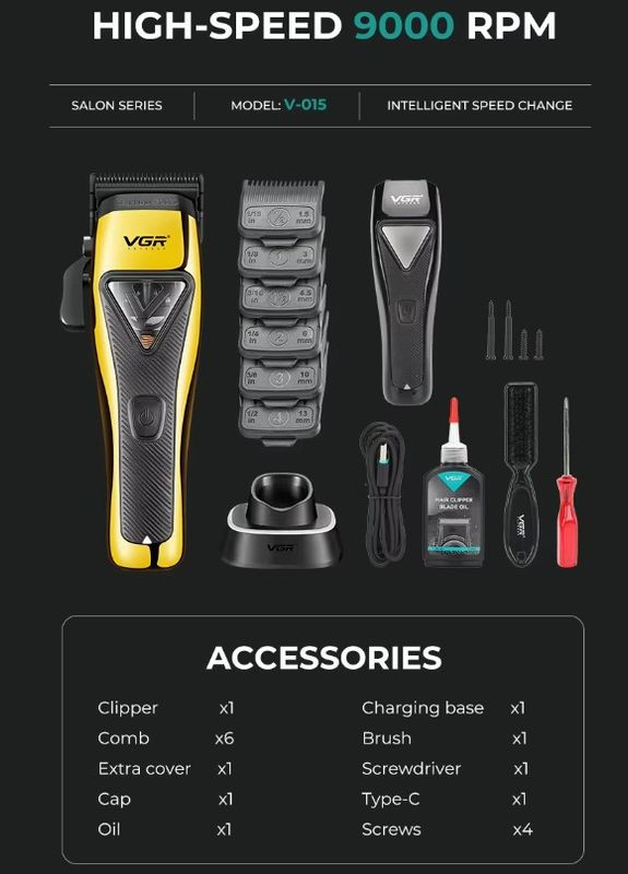 Машинка для стрижки VGR V-015 акумуляторна бездротова професійна 6 насадок - Догляд за тілом No Brand (342369248)