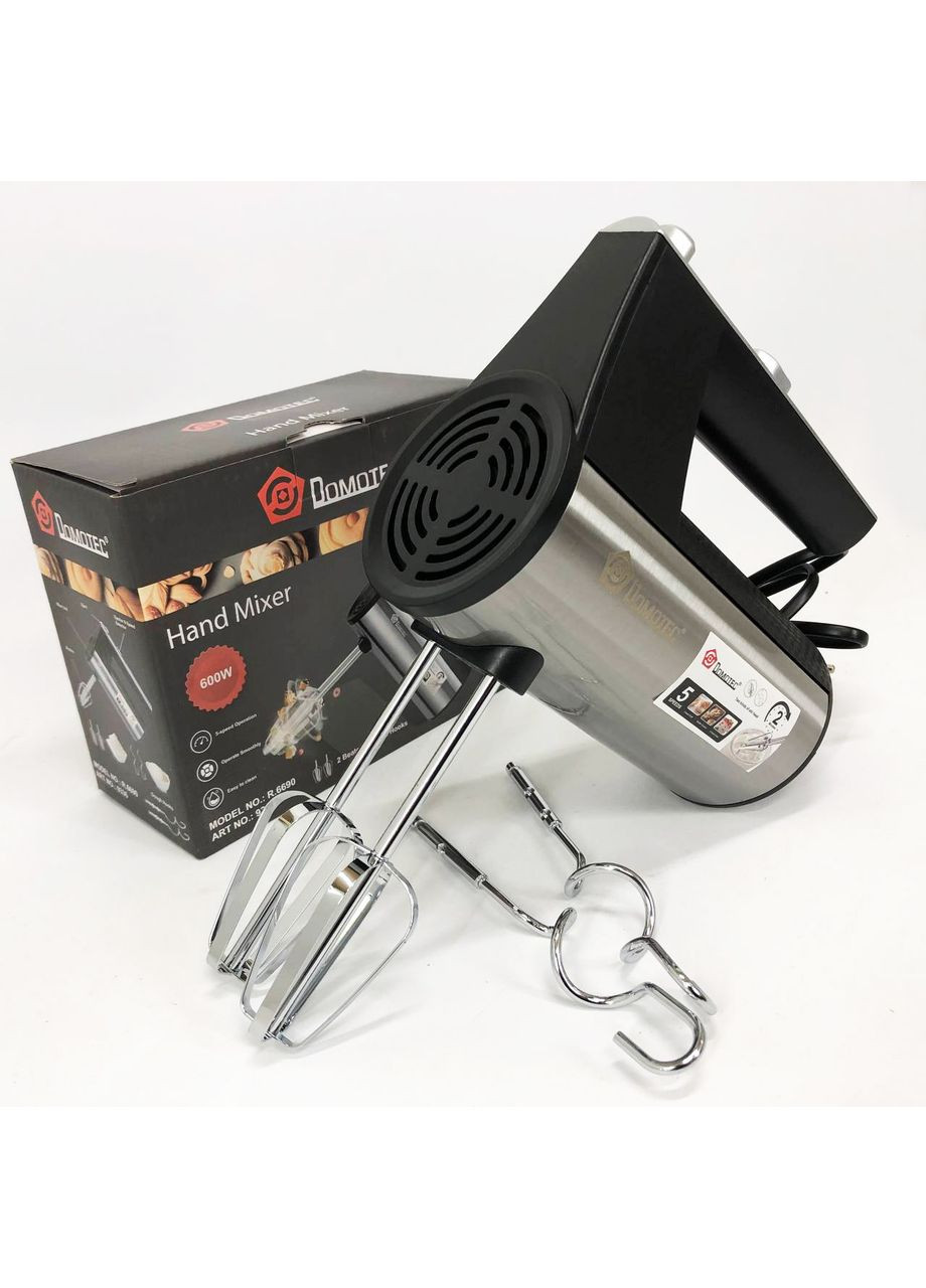 Міксер ручний R6690 універсальний 5 швидкостей 600 W, Міксер блендер ручний Domotec (365813308)