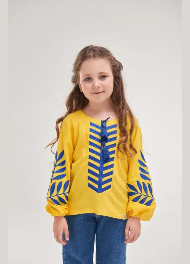 Жовта жовта вишиванка дівчача з папороттю MEREZHKA бавовна (345065608)