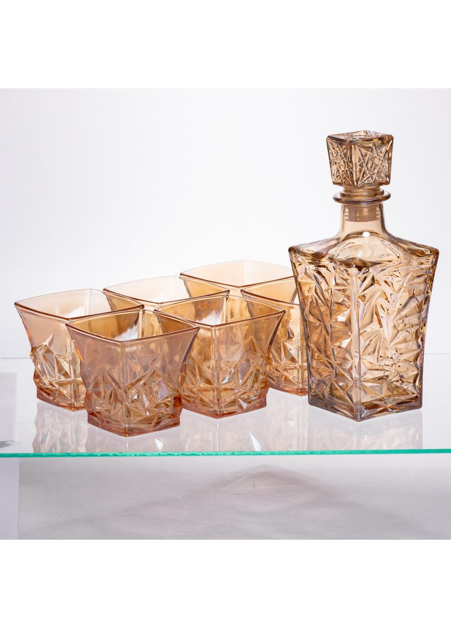 Набір для напоїв графин та 6 склянок для напоїв із товстого скла коричневий 64486-25 (A-046970) Yiwu (370381870)