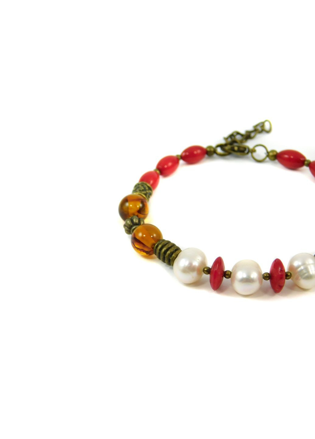 Ексклюзивне браслет "Ремарк" Перли, Бурштин, Корал рис, рондель 21 Fursa fashion (322315485)