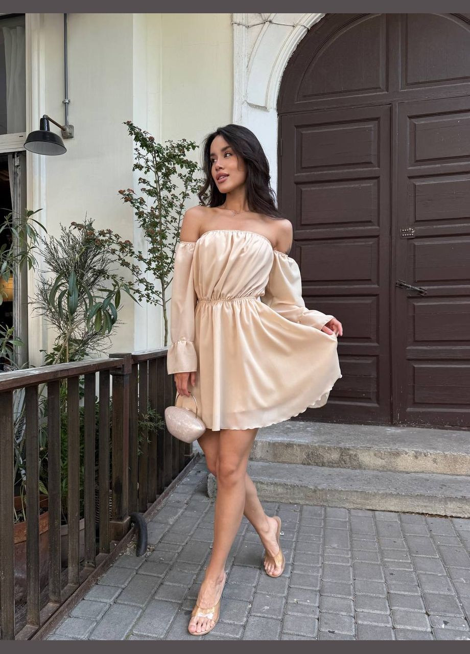 Бежевое праздничный, спортивное, деловое, повседневный, вечернее нежное женское платье из шифона SAVOY BRAND