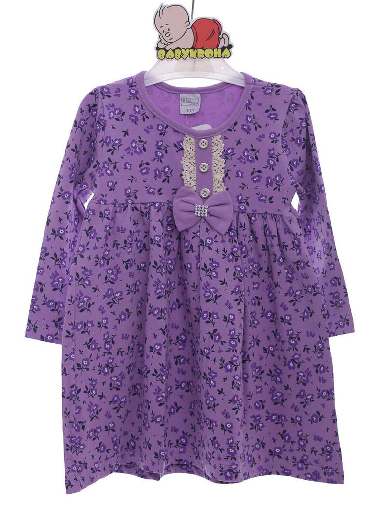 Фиолетовое платье с длинным рукавом в цветочек трикотажное фиолетовое 104 см (44242) BABYKROHA (323469283)