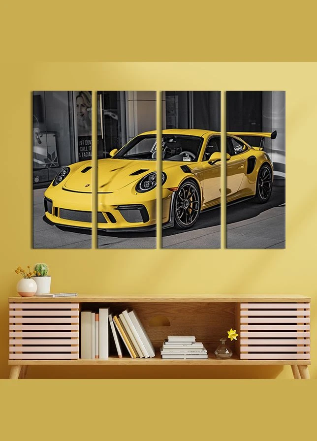 Модульная картина из 4 частей на холсте Роскошный жёлтый Porsche 89x53 см (112-41) KilArt (380026493)
