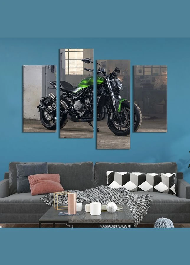 Картина на холсте Роскошный мотоцикл Benelli оливкового цвета 129x90 см (1245-42) KilArt (380009218)