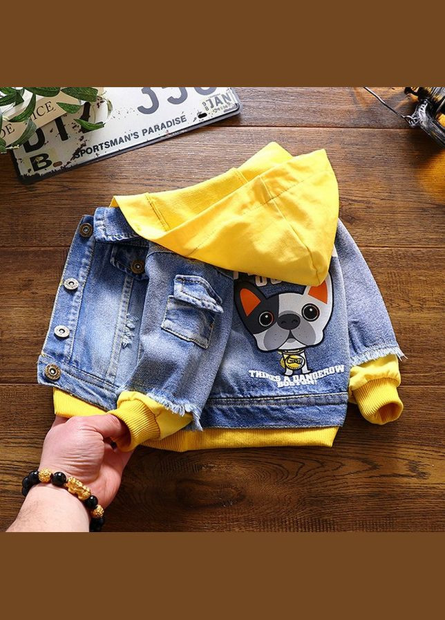 Комбінована демісезонна джинсівка watch out з жовтими вставками 10539 No Brand