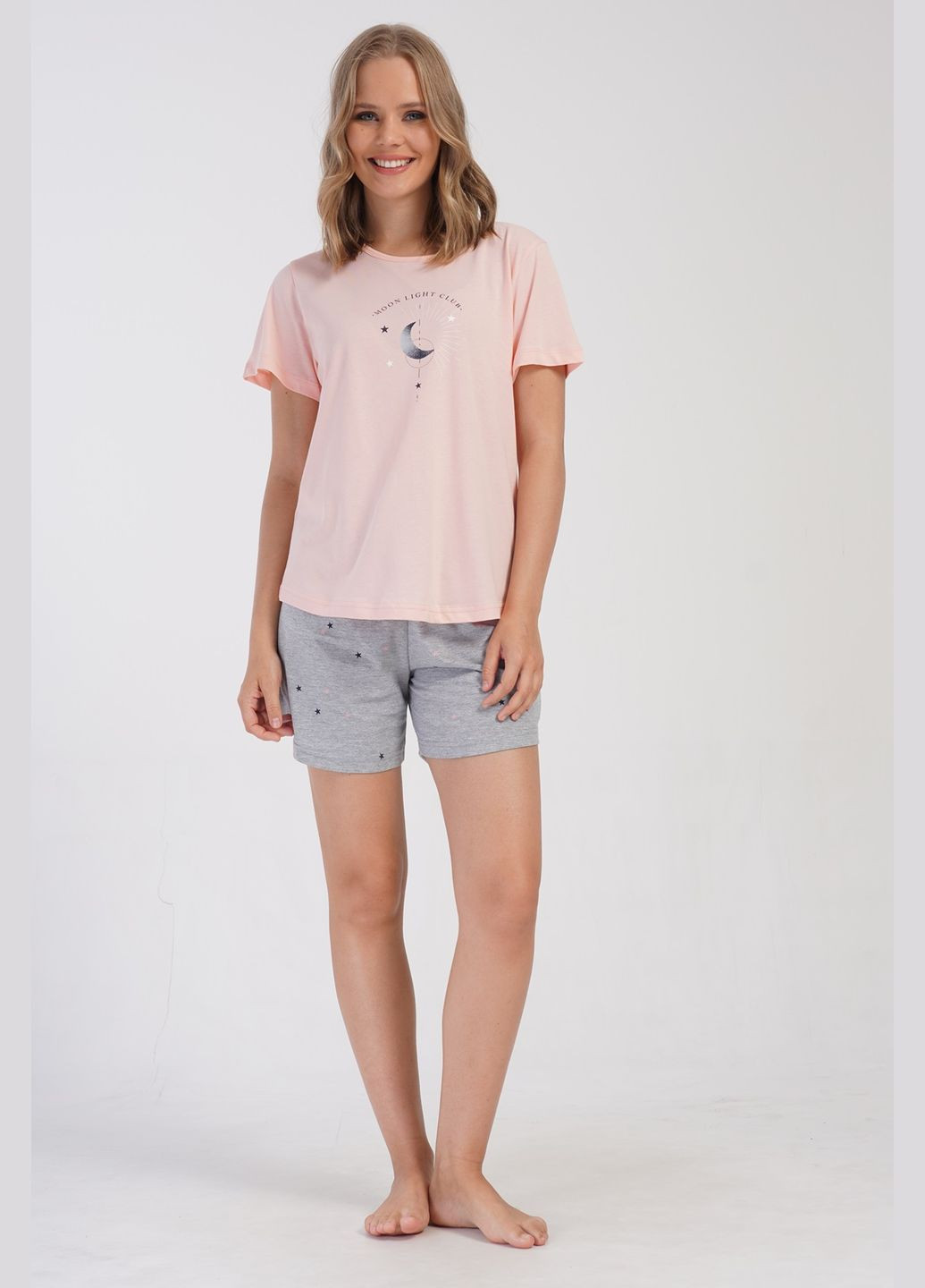 Персикова всесезон піжама бавовняна жіноча великого розміру (футболка, шорти) футболка + шорти Vienetta