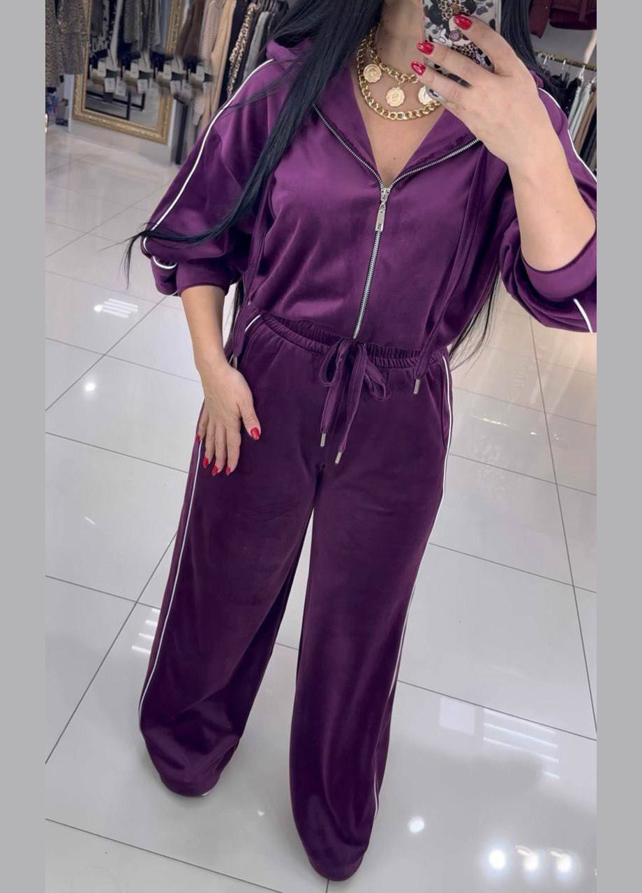 Женский комбинезон No Brand комбинезон-брюки однотонный сливовый спортивный, повседневный, кэжуал, денил велюр