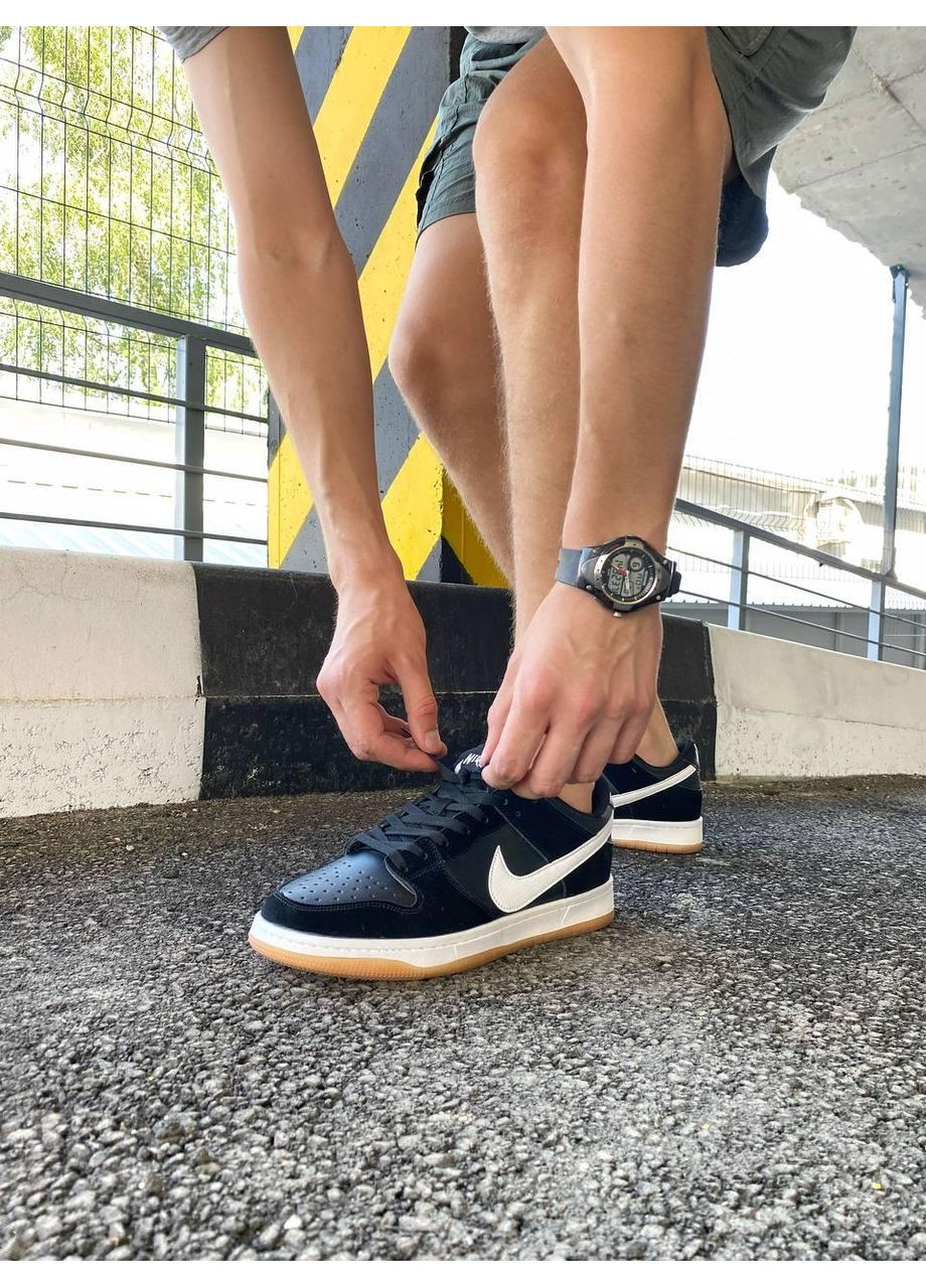 Черные демисезонные кроссовки мужские nike sb dunk low black white найк сб данк No Brand