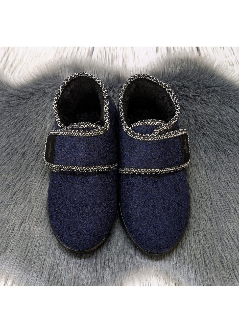 Синие тапочки домашние женские Progress с вышивкой