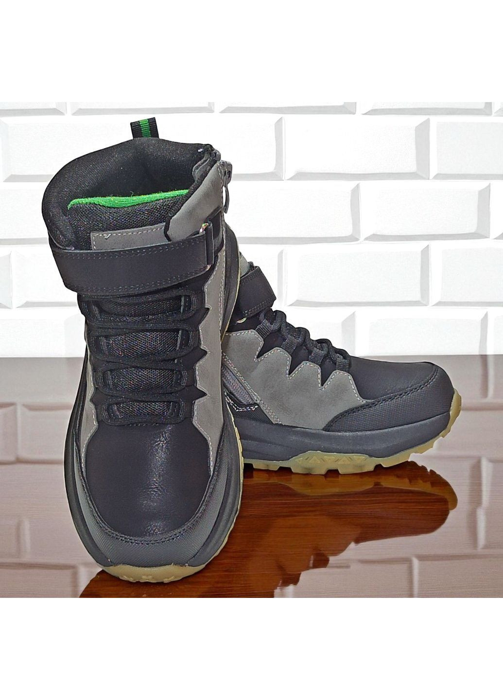 Утеплені демісезоні підліткові черевики хайтопи на липучці для хлопчика підлітка на флісі Клібі Clibee (362200604)