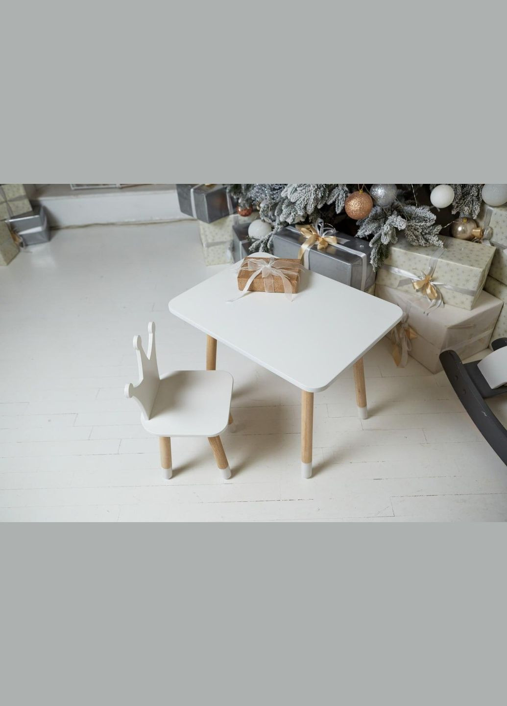 Стіл прямокутний і стільчик корона, білий, дитячий, дерево. (234418) Масяня (341309306)