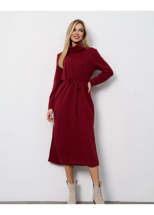 Бордова повсякденний, кежуал ангорова сукня-гольф із розрізом сукня-водолазка ISSA PLUS однотонна