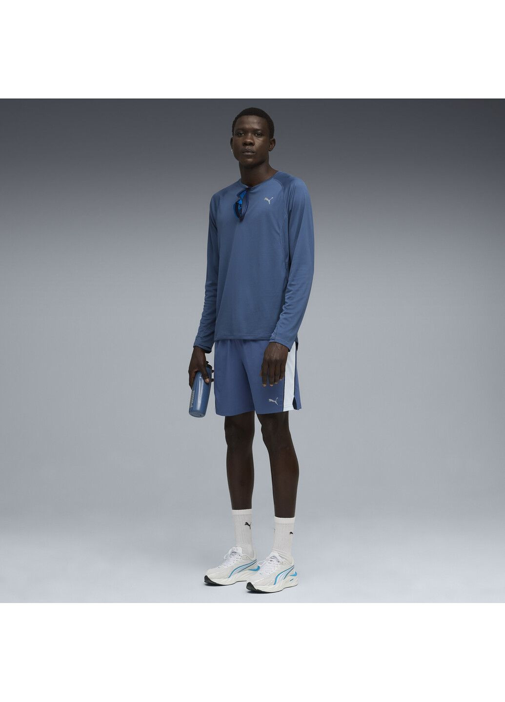 Лонгслів VELOCITY Long Sleeve Running Top Men Puma однотонний синій спортивні поліестер