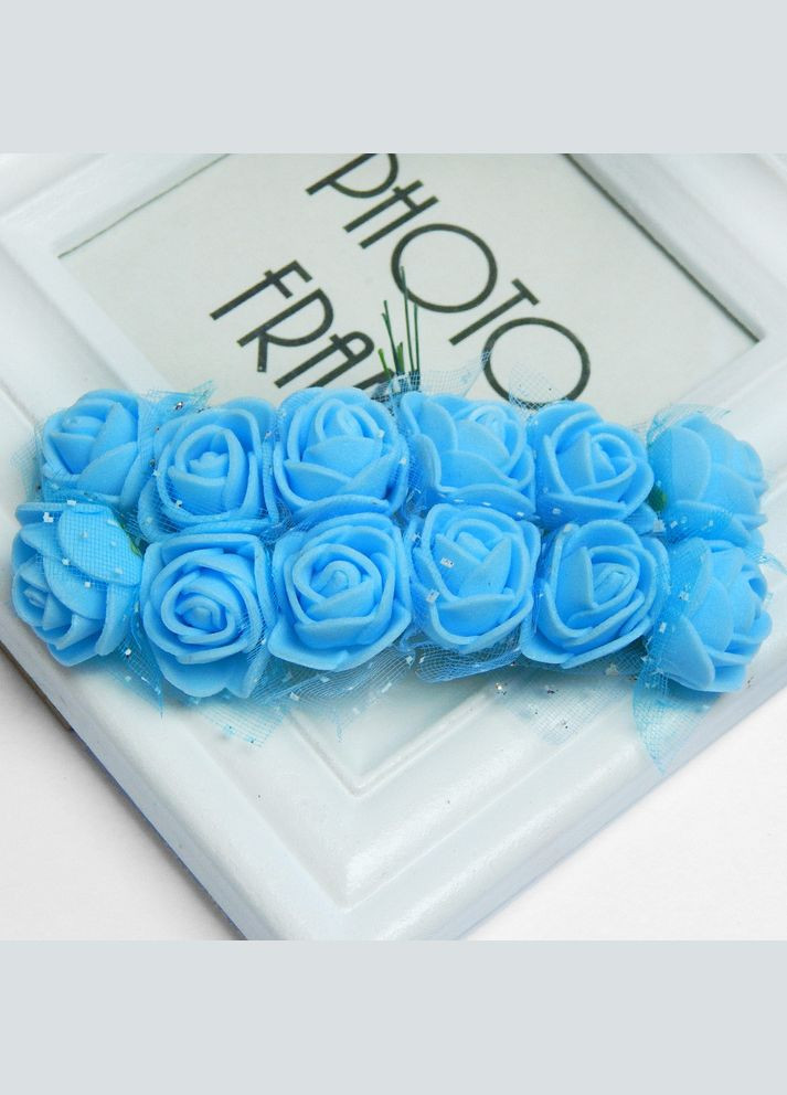 Букетик искусственных Роз из фоамирана, в фатине, 2 см, голубой, 12 шт No Brand (340486474)