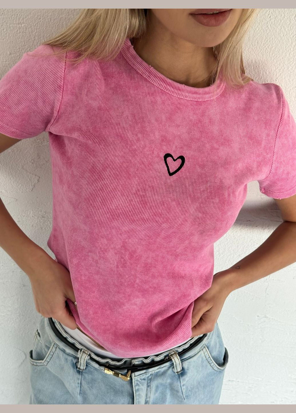 Розовая футболка рубчик сердце розовая You Best