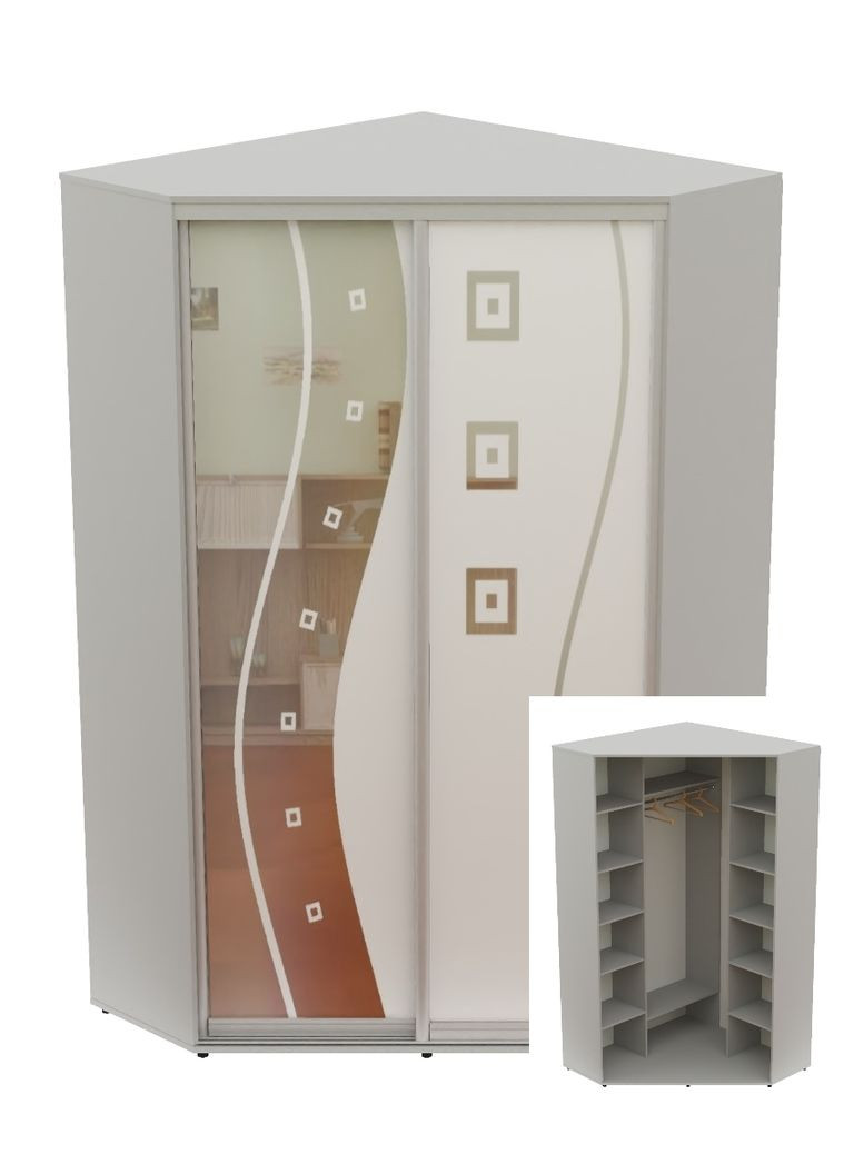 Шкаф-купе двухдверный угловой 100*100*230 Серый Зеркало с пескоструйным рисунком Угол-1 Алекса (360469215)