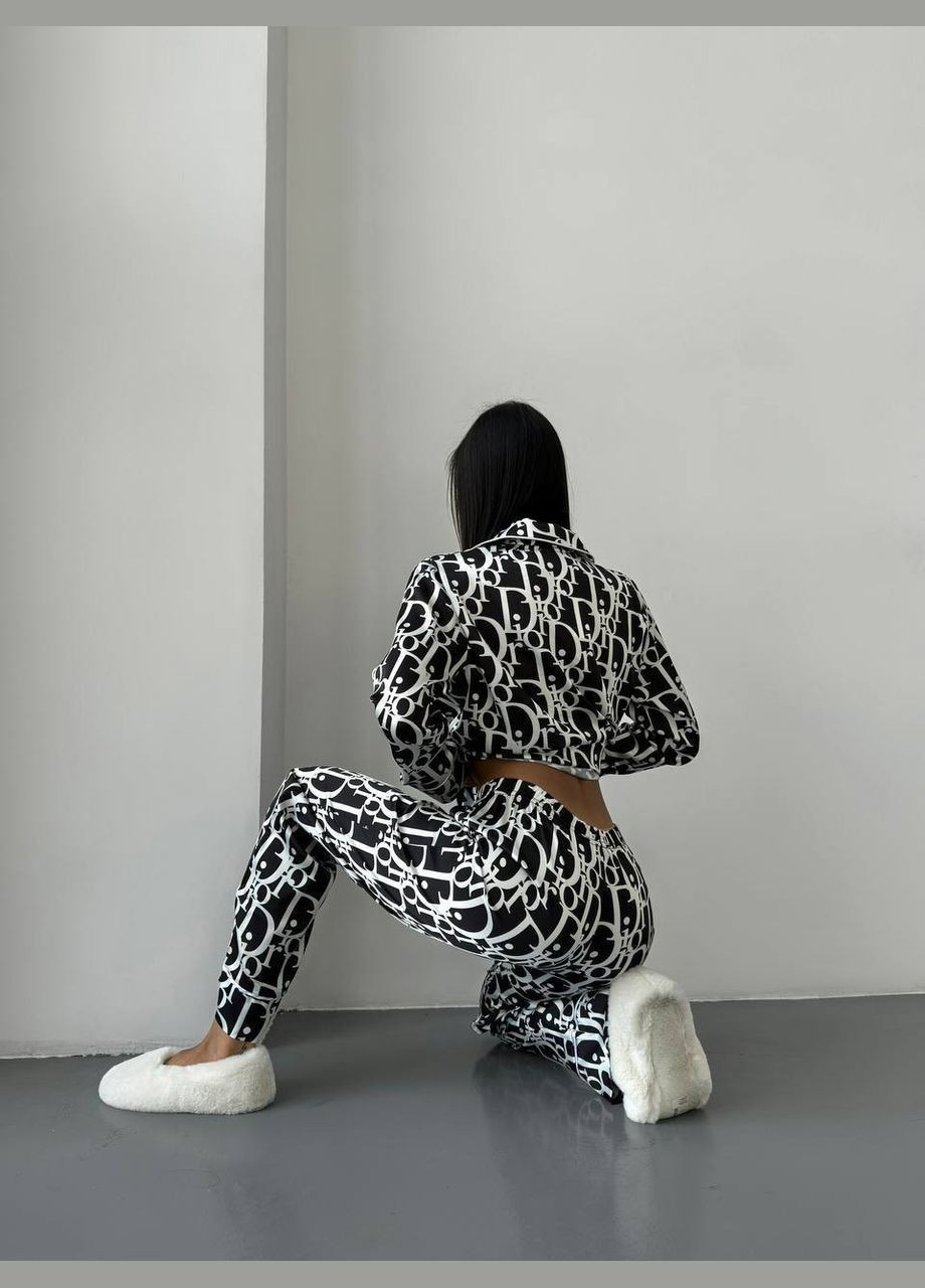 Комбинированная всесезон пижама женская сатиновая рубашка + брюки No Brand комплект сорочка та штани