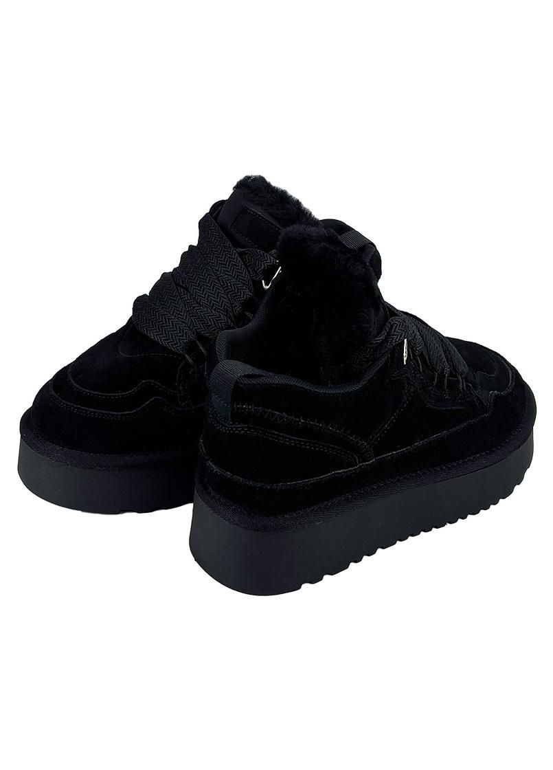 Угги женские замшевые на платформе шнуровка черные 2073-2-1 No Brand (302312416)