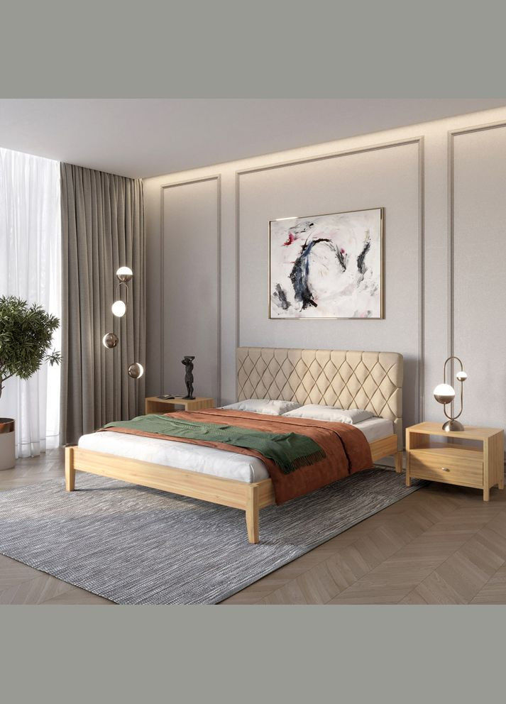 Двуспальная деревянная кровать Венеция ДК/Аляска 23 (Бежевый) 160х200 см (MBG-5728) Mebigrand (368282981)