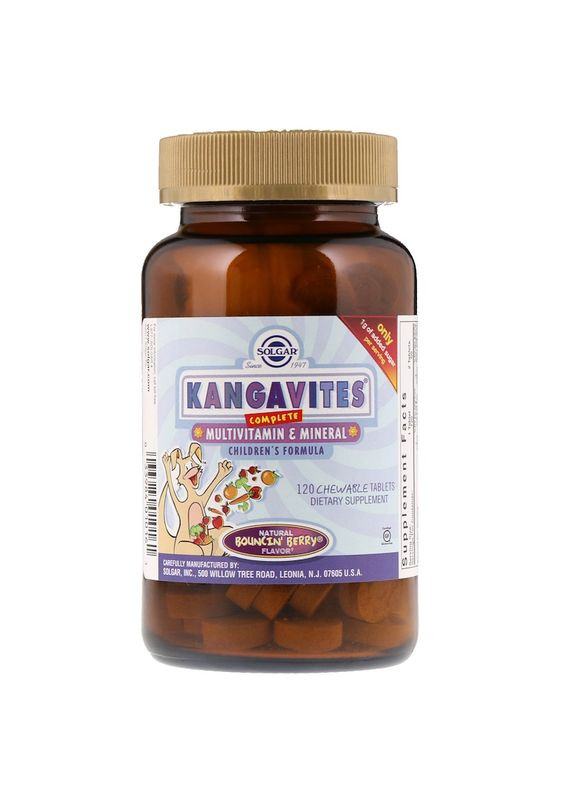 Вітаміни для дітей, Kangavites, Multivitamin & Mineral Childrens Formula,, кангавітс, ягоди, 120 таблеток Solgar (362370613)