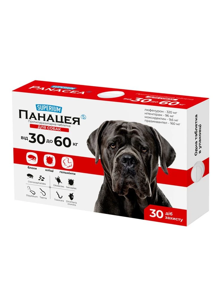 Таблетки для тварин Панацея протипаразитарна для собак вагою 30-60 кг (9149) Superium (391302582)