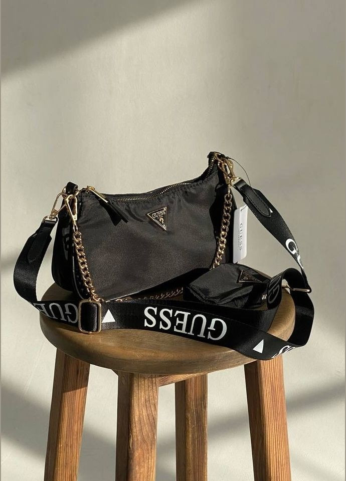 Жіноча сумка GUESS хобо багет крос-боді з гаманцем чорна No Brand (292648175)