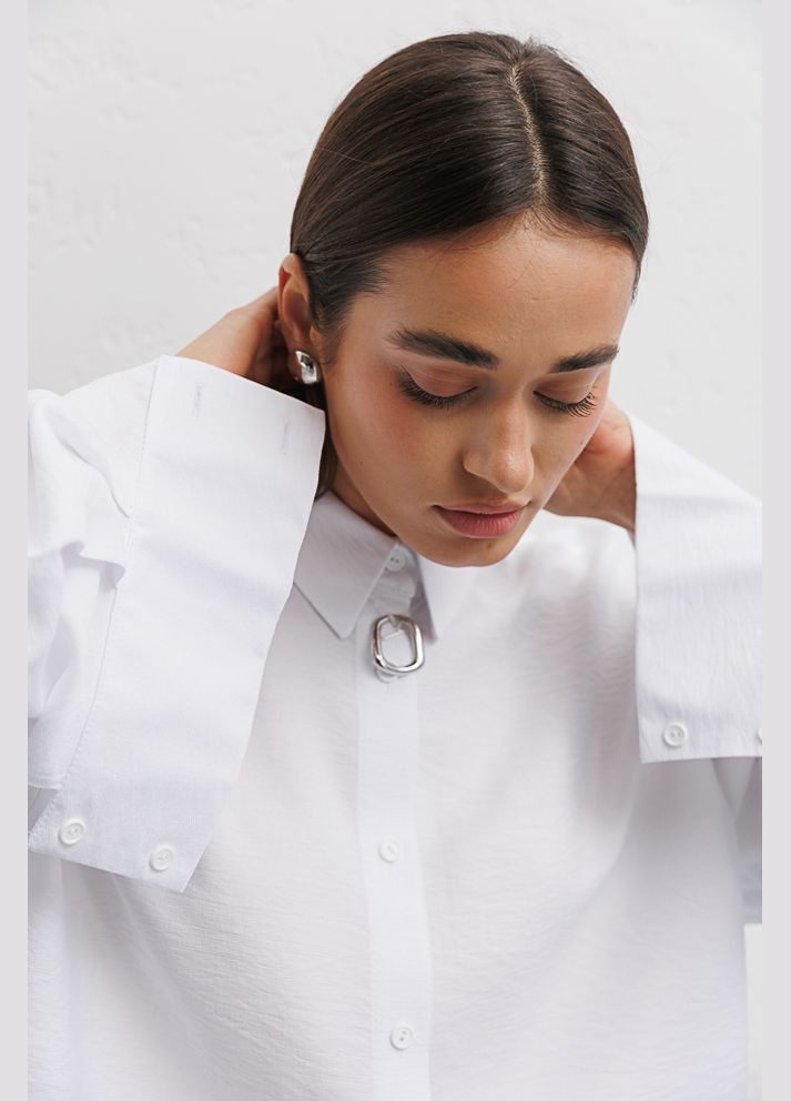Жіноча біла сорочка оверсайз з лаштунками на рукавах Arjen (289842168)