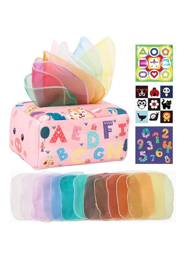 Диспенсер с платочками сортер бокс Монтессори 12 шт Pink Alphabet No Brand (366304355)