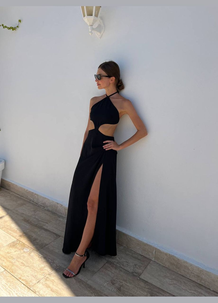 Чорна святковий, коктейльна, повсякденний, кежуал, вечірня сукня максі з вирізами та розрізом з відкритою спиною Україна