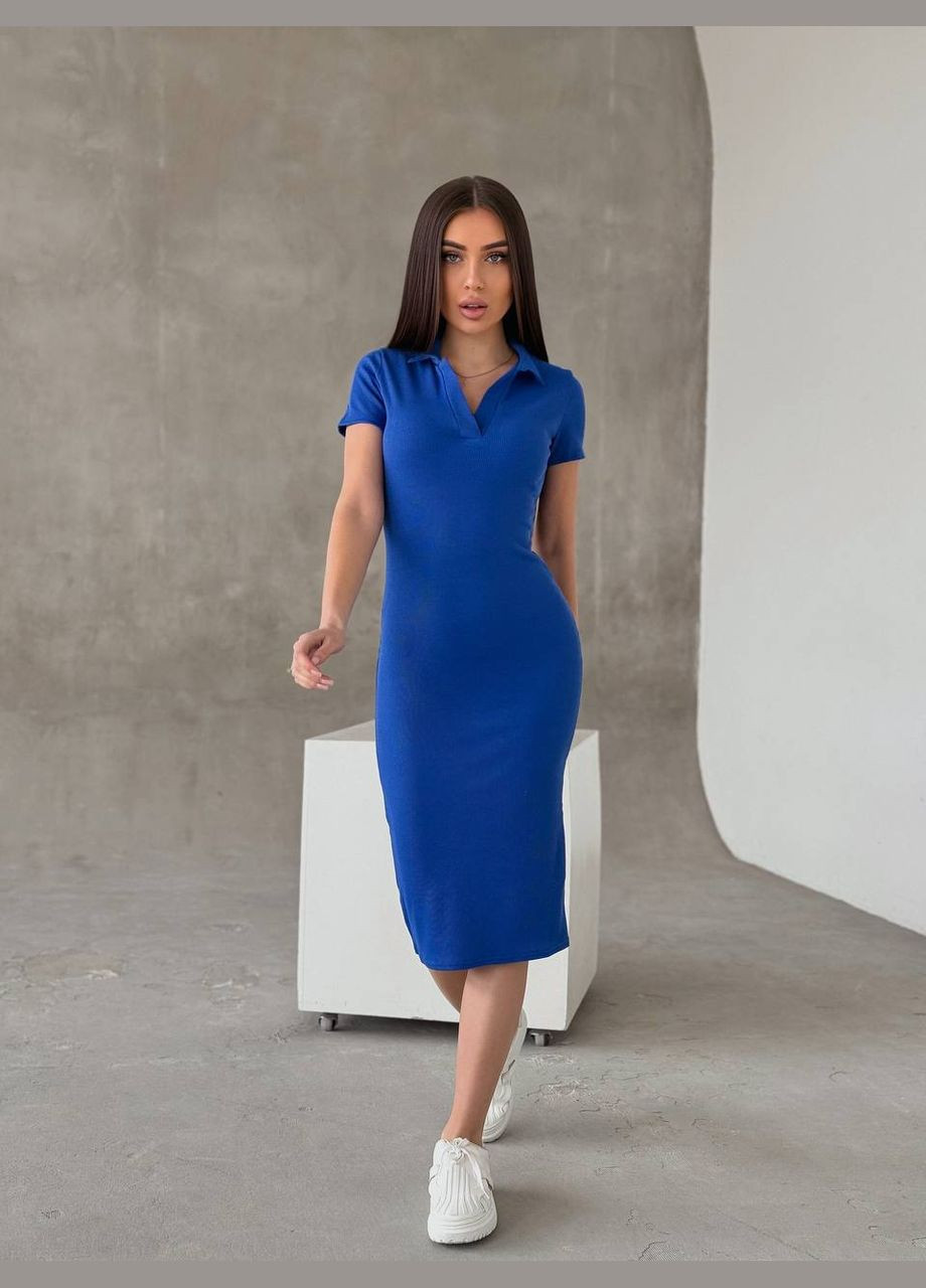Синее повседневный женское платье-поло поло Україна однотонное