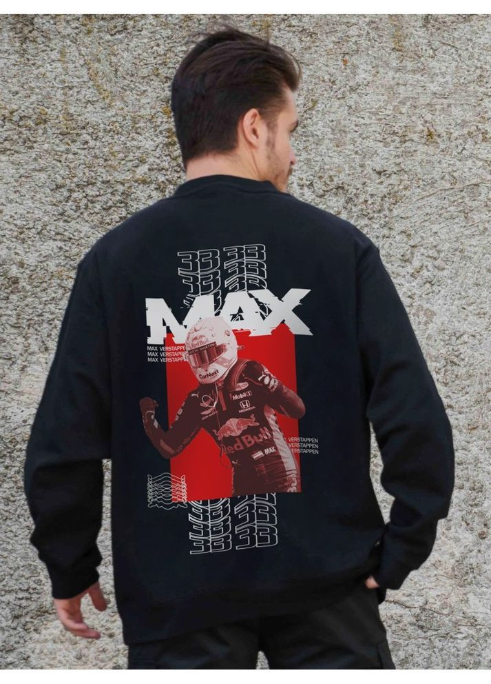 Чорний утеплений оверсайз світшот на флісі з принтом max black Without (362357860)