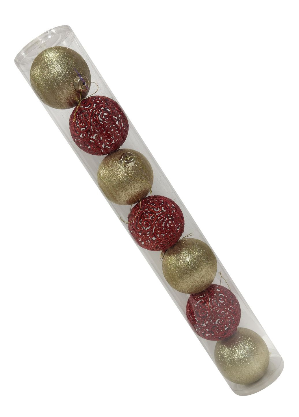 Новорічний набір ялинкових куль №109 золоті та червоні ажурні кулі 10 см – 7 шт MIS LT (365627496)
