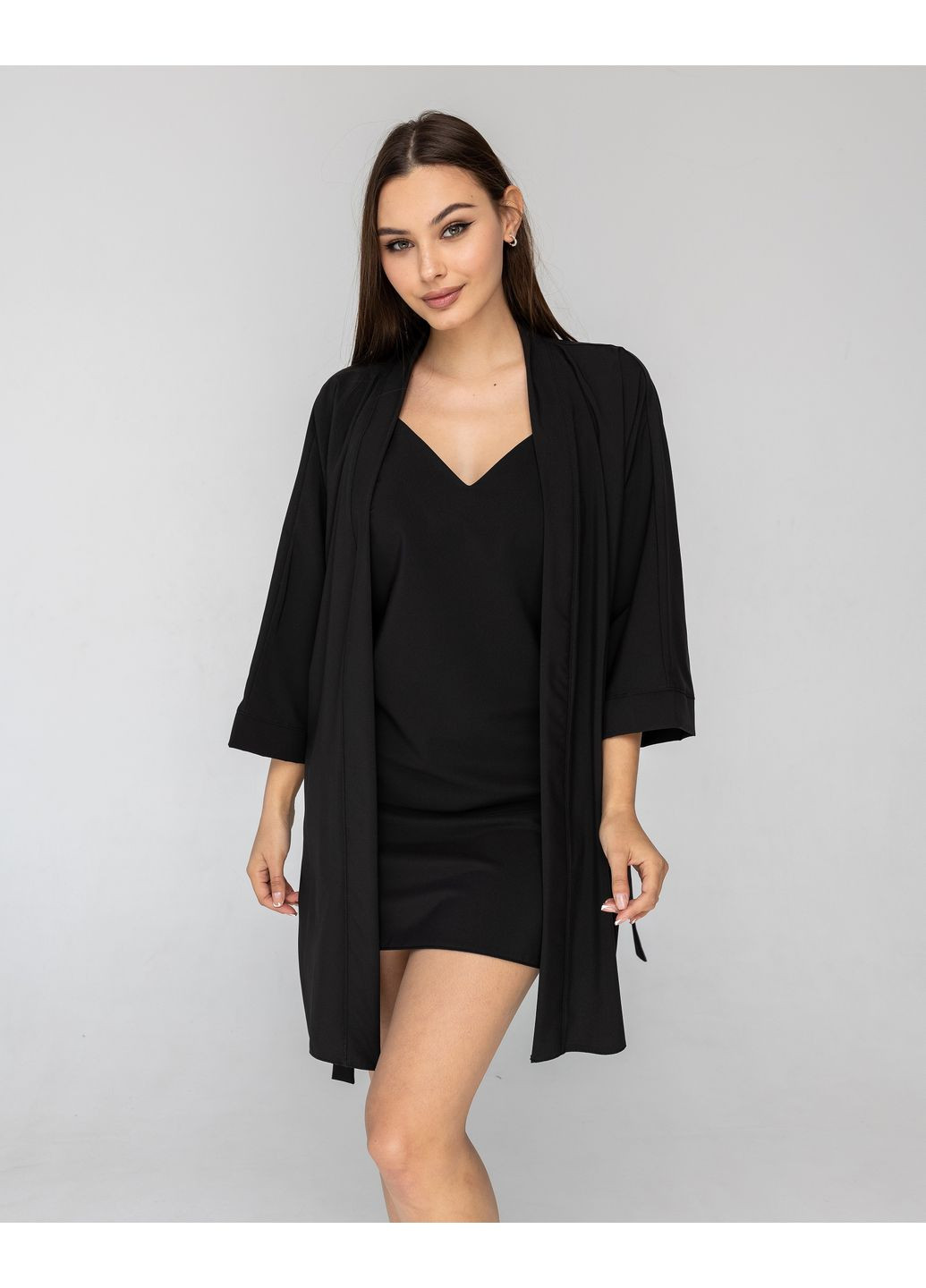 Чорний демісезонний халат і пенюар, жіночий домашний комплект GorLin