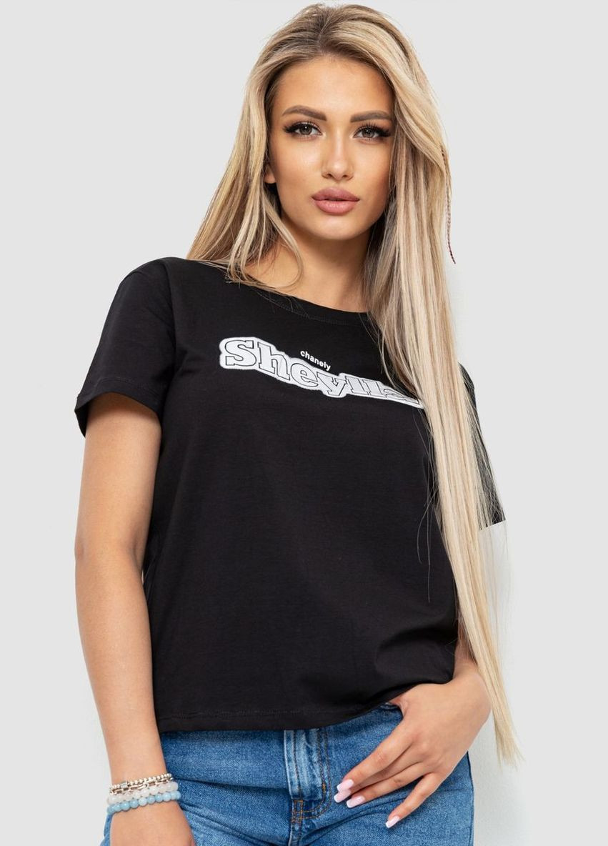 Черная демисезон футболка женская с принтом, цвет бежевый, Ager
